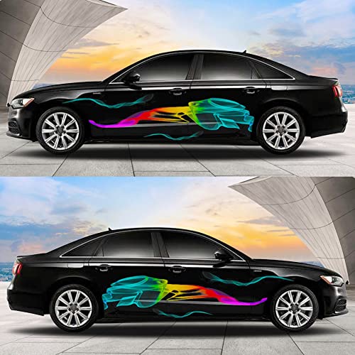 Image of 1 Set Rainbow Streamer Graphics Car Auto Body Side Sticker Colourful Smoke Vinyl Sticker Car Self-Adhesive Side Strip Decal, 82.67'' x 16.53''