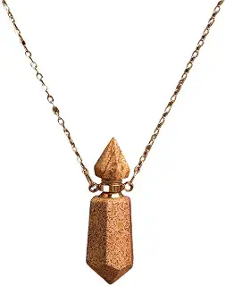 Natural Gems Stone Faceted Prism Perfume Bottle Pendants Necklace (Color : Picture Stone Gold)