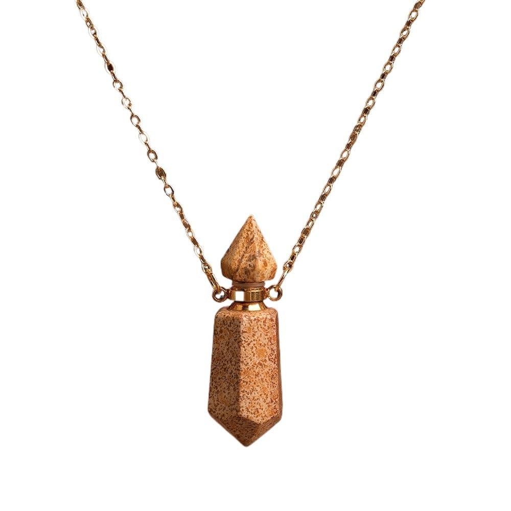 Natural Gems Stone Faceted Prism Perfume Bottle Pendants Necklace (Color : Picture Stone Gold)