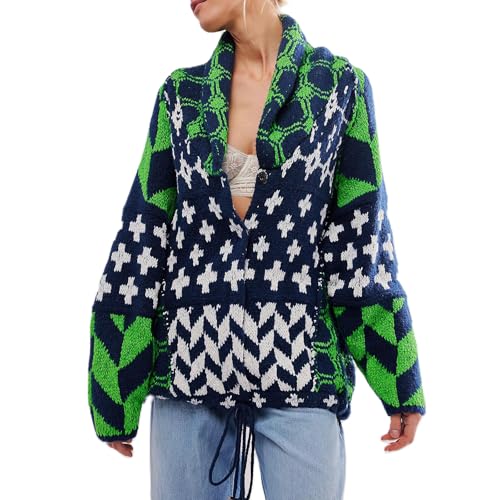 Image of Womens Knit Cardigan Sweater Button Down Oversized Sweaters Y2k Graphic Shawl Collar Fall Cardigans Coats, Green, One Size