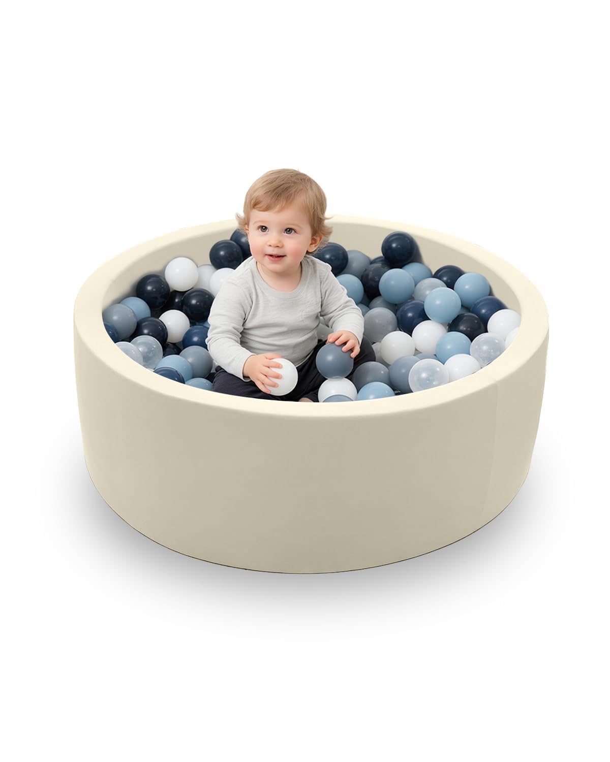 hoopyosms Kids Foam Ball Pit, Soft Round Baby Ball Pool with Memory Foam, Children’s Indoor Soft Play Pit, 90cm x 30cm (Balls NOT Included), Beige