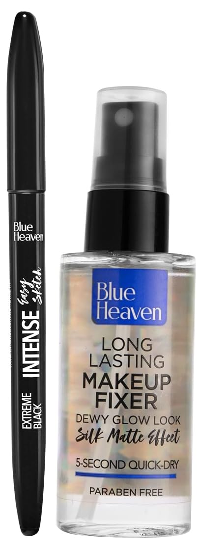 Blue Heaven Long Lasting Make-Up Fixer, 60Ml& Intense Eyeliner Pencil Easy Sketch, Black, 1Ml Matte Finish-image-49