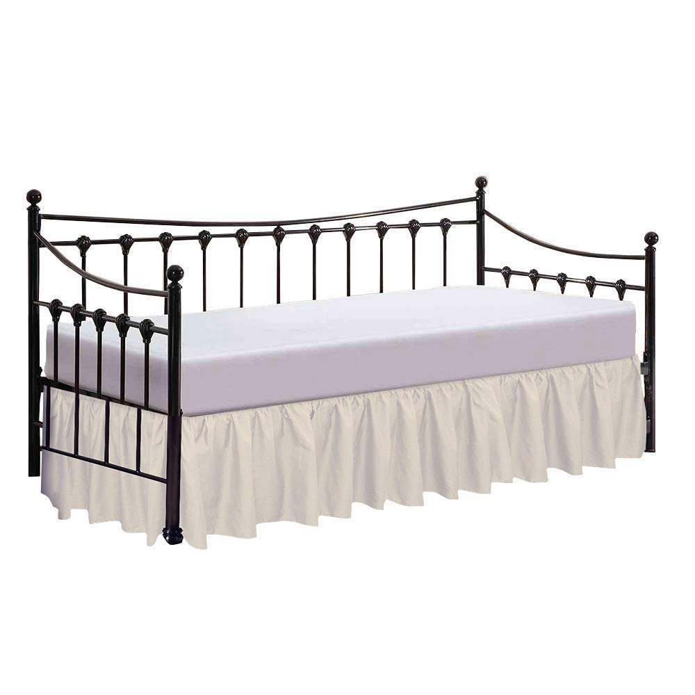 Daybed Skirt with Split Corners Twin Size Dust Ruffle Bedskirt - Bed Skirt for Day Beds - Ruffle Gather- 100% Cotton 800 Thread Count - 18 Inch Drop Bed Skirt Twin Size Ivory