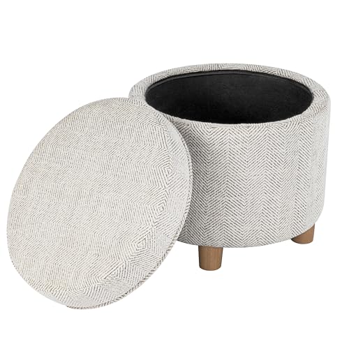 Image of HomePop 19 inch Round Storage Ottoman - Cream Chevron Woven