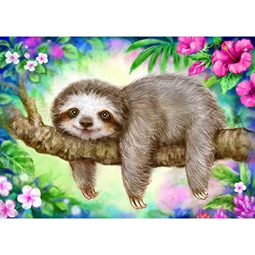 QENSPE Peinture Diamant Adulte, Paresseux Diamond Painting 5D Complet Fleur Diamant Kit Enfants, Diamant Strass Point de Croix Cristal Painting pour Murale...