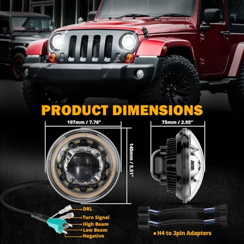 image for Auxbeam 7 Inch LED Headlights Round H6024 with DRL & Turn Signal & Sta