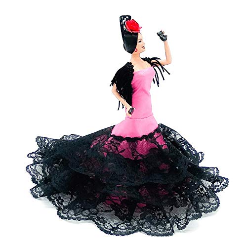 Folk Artesanía Muñeca típica española de plástico modelo andaluz o flamenco 19 cm nuevo y original fabricado en España (vestido rosa)