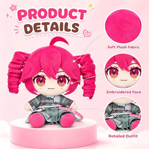 Image of 8 Inch Red 3D Drill Twin Tail Ponytail Collectible Anime Character Kasane Teto Plush Collectible Pink-Green Costume Cute Pillow