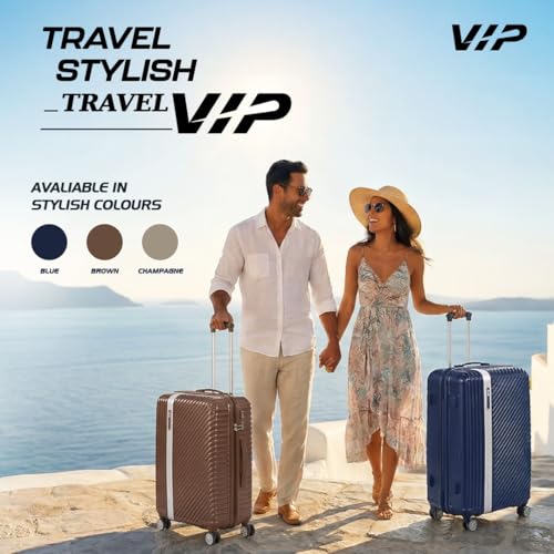 Image of VIP Barclay Check-in Trolley Bag 67cm | Medium | Hard Luggage | 8-Wheel Suitcase with Shoe & Toiletry Pouch | Flushed TSA Lock with Anti-Theft Zipper | 3 Years International Warranty (Brown)