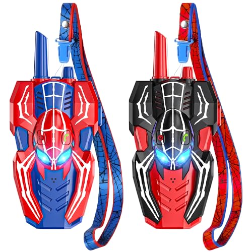 2 Pack Spider Walkie Talkies for Kids with Eye Lights - Outdoor Toys for 3 4 5 6 7 Year Old Boys Girls Walky Talky Spider Toy for Camping Garden Boys Girls Christmas Birthday Gifts Presents Age 3-12