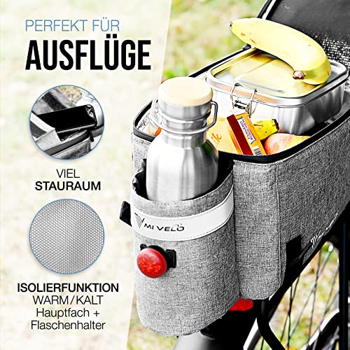 MIVELO - Fahrradtasche für Gepäckträger - Kühltasche Fahrrad - isolierte Gepäckträgertasche - wasserabweisend - 10L - grau