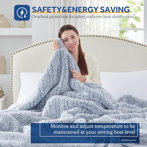Sealy Electric Blanket Twin Size, Soft Sherpa Heated Blanket Single Control With 10 Heating Levels & 1 To 12 Hours Auto-Off Settings Over-Heated Protection 62 Inchx84 Inch Machine Washable thumb #1