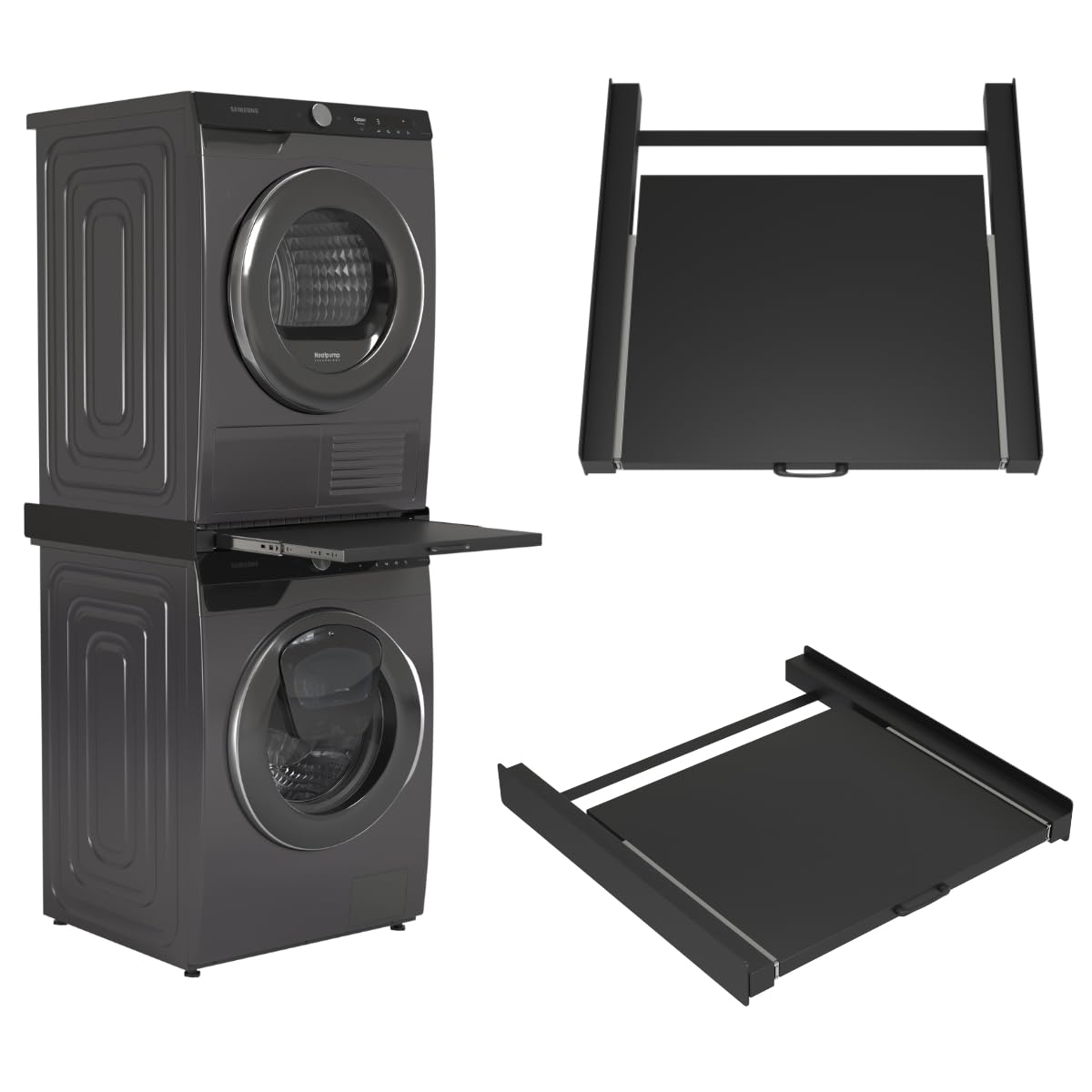 Zwischenbaurahmen Waschmaschine Trockner - Stapelkit für Waschmaschine und Trockner - Universeller Verbindungsrahmen XL - Farbe: Schwarz, Langlebig und Platzsparend