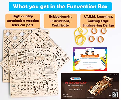 Funvention-for-Little-Scientist-in-Every-Kid-FUNVENTION-F1-Racer-Car-DIY-Functional-Mechanical-Model-3D-Puzzle-STEM-Lerning-Kit-Collectible-Cars-Building-Kit-with-Working-Wheels-Shocks-Pack-of-1