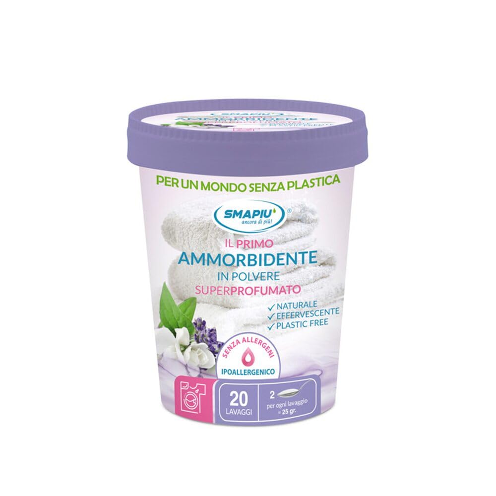 Smapiù - set pulizia eco - Ammorbidente in Polvere superprofumato 400gr + Lavapavimenti in Polvere agrumi 400gr + Percarbonato di Sodio Attivato Profumato 500gr. Confezioni in Cartone, plastic free.