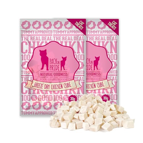 PACK’N PRIDE Freeze Dried Cat Treats, 2 Pack*30g Cat Snacks for Indoor Cats, with Pure Chicken Breast Meat, Low-Fat and High in Protein