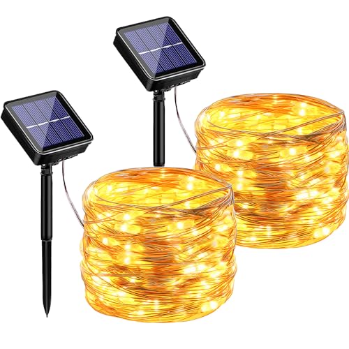 hangyiwei Solar LED Lichterkette Außen Outdoor - 2x17M 150 LED Lichterkette Außen Solar Outdoor, 8 Modi IP65 Wasserdicht, Solarlichterkette Außen Wetterfest für Balkon,Garten,Camping