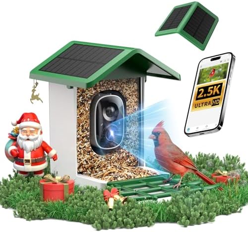 isYoung Smart Bird Feeder with Camera, 2.5K QHD, AI Identify 16000+ Birds,Dual Solar Panel, AI Auto-Capture & Motion Detection, IP65 Weatherproof,170° Field of View, Perfect Bird Watching Gift