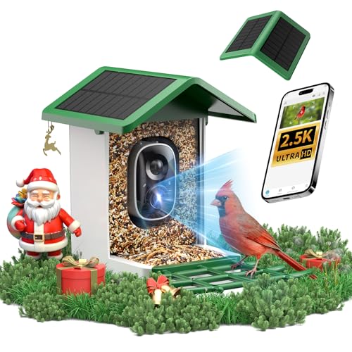 ​isYoung Smart Bird Feeder with Camera, 2.5K QHD, AI Identify 16000+ Birds,Dual Solar Panel, AI Auto-Capture & Motion Detection, IP65 Weatherproof,170° Field of View, Perfect Bird Watching Gift