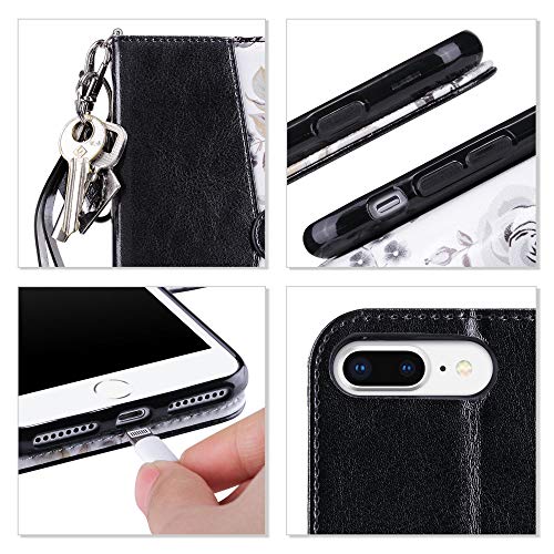 Ulak Compatible With Iphone 8 Plus/Iphone 7 Plus Flip Wallet Case For Women With Card Holders Kickstand Hand Strap Shockproof Protective Cover For Iphone 7 Plus/8 Plus 5.5 Inch, Black #TOP5