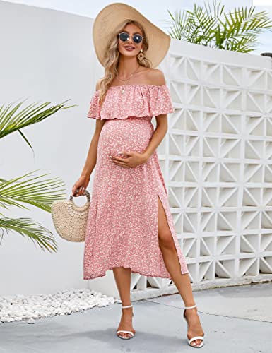 Image of Maternity Dress Women's Off Shoulder Split A Line Casual Maxi Dress Photography Dress for Babyshower