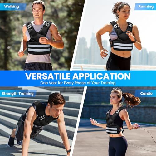 Image of Adjustable Weighted Vest for Women and Men, 11-18lb Rucking Vest with 6 Ironsand Weights, Reflective Stripe and Storage Pocket for Running, Workouts, Strength Training SDFREE12434