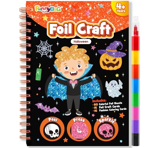 Image of FUNNYB&G Foil Art Craft Activity for Kids - Halloween Crafts Gift Party Favors for Kids Trick or Treat Goodie Bag Stuffer Fillers Gifts Toy for Girls Boys 4 5 6 7 8 9 Years Old(Halloween)