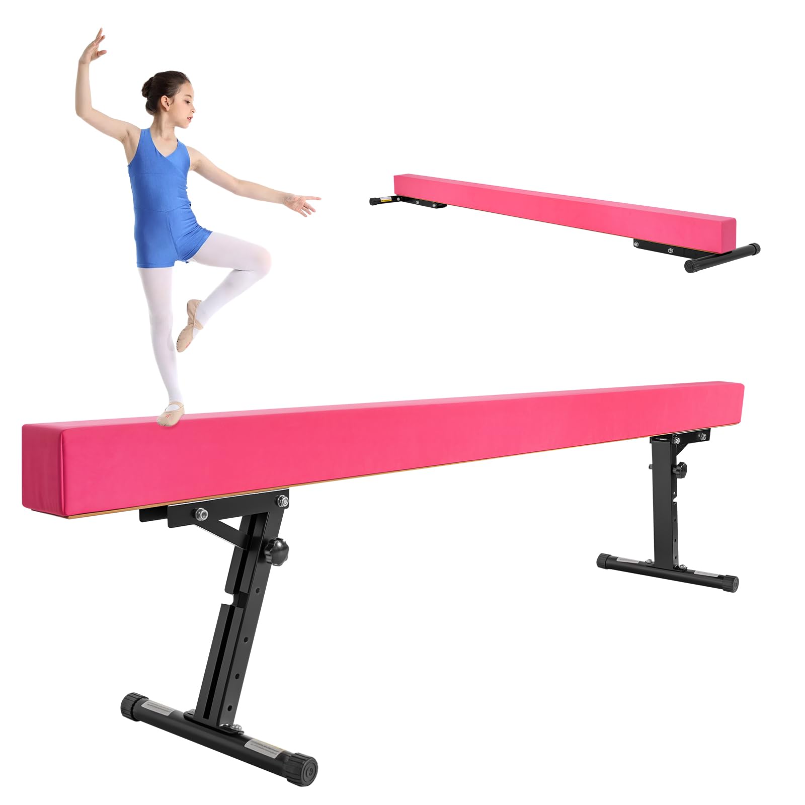 LN COZY CORNER Gymnastics Beam with 5 heights Adjustable 8ft Balance Beam Home Gym Equipment for All Gymnastic (Pink)
