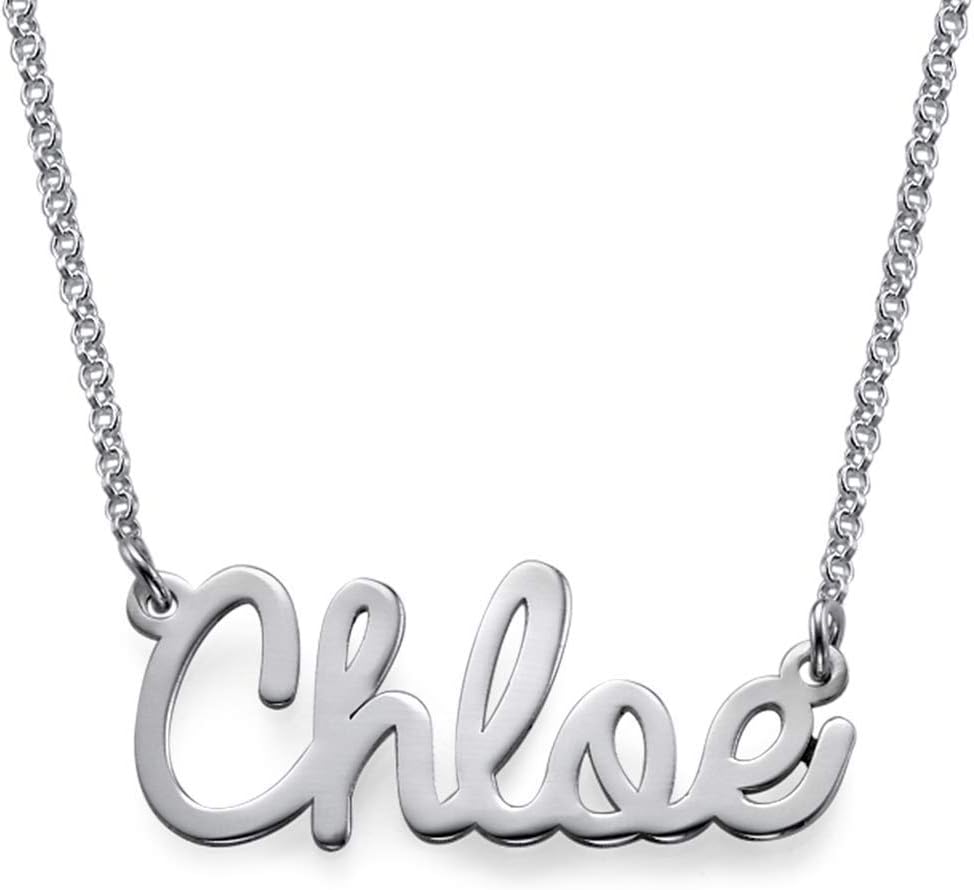 Handmade Personalized Custom Made Cursive Name Necklace - Sterling Silver 925 Nameplate Pendant Christmas Gifts, Dainty Elegant Valentines Day Jewelry Gift for Her Mom Grandma