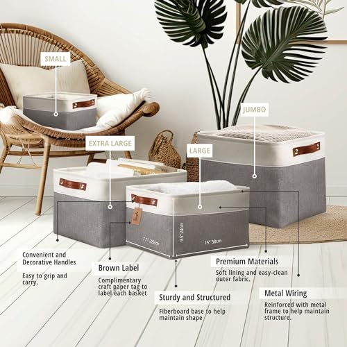 Image of DECOMOMO Large Foldable Storage Bin [3-Pack] Collapsible Sturdy Cationic Fabric Storage Basket Cube W /Handles for Organizing Shelf Nursery Home Closet & Office - Grey & White 15 x 11 x 9.5