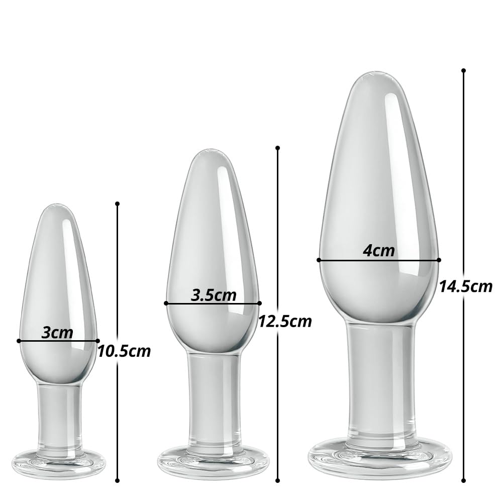 SXOVO 3 X Plug Anale in Vetro Cristallo Set di Dildo Anale in Cristallo Butt Plug Piccolo Medio Grande Plug Analesex Toys per Uomo Donna Coppia