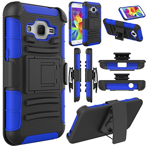 Galaxy Core Prime Case, Elegant Choise Hybrid Full Body Protective Holster Case with Kickstand + Belt Clip for Samsung Prevail LTE(Blue)
