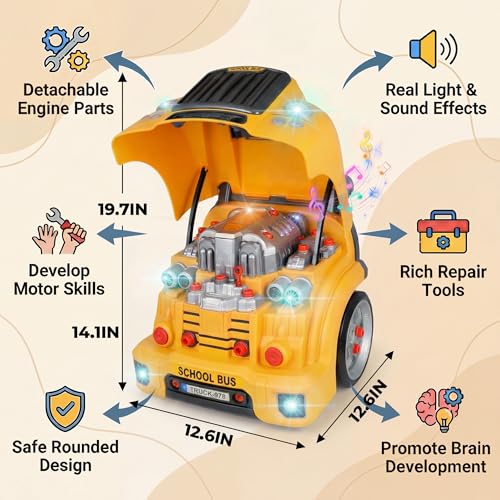 POFJOEQ Interactive Truck Engine Toy with Removable Parts - Lights, Sounds, and Fun for Young Mechanics -Unleash Their Creativity and Motor Skills with This Truck Engine Toy (Yellow)