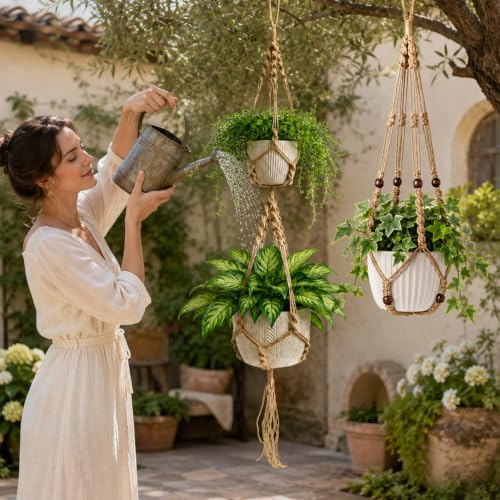 QIQN Makramee Blumenampel Blumentopf Hängend Hängetopf Hängeampel 4er Set – Bild 5