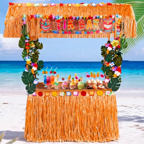 50 Pcs Luau Party Tabletop Bar Hut Kit, Hawaiian Tropical Decorations