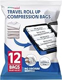12 Pack Compression Bags for Travel, Roll Up Reusable Travel Space Saver Vacuum...
