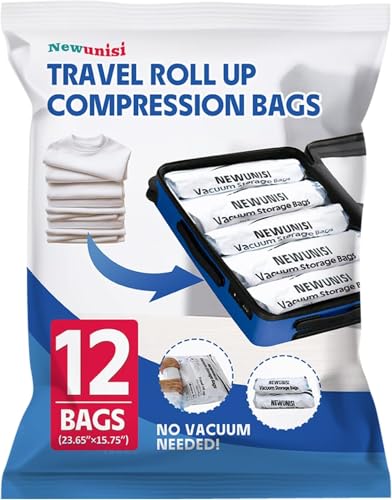 12 Pack Compression Bags for Travel, Roll Up Reusable...