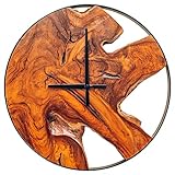 Gamoora Rustic Wood Wall Clock - 16” Live Edge Teak w/Metal Frame & Non-Ticking Silent Dial - Unique