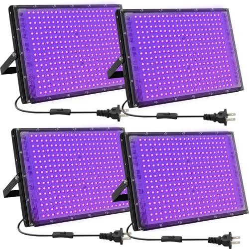 Waygor 300W LED Black Lights for Glow Party, Black Light Flood Light IP65 Waterproof 395nm UV Blacklight Floodlight Purple Black Light Spotlight Fluorescent UV Light Lamp for Halloween Decor (4 Pack) by Waygor - Used condition - US$97.94
