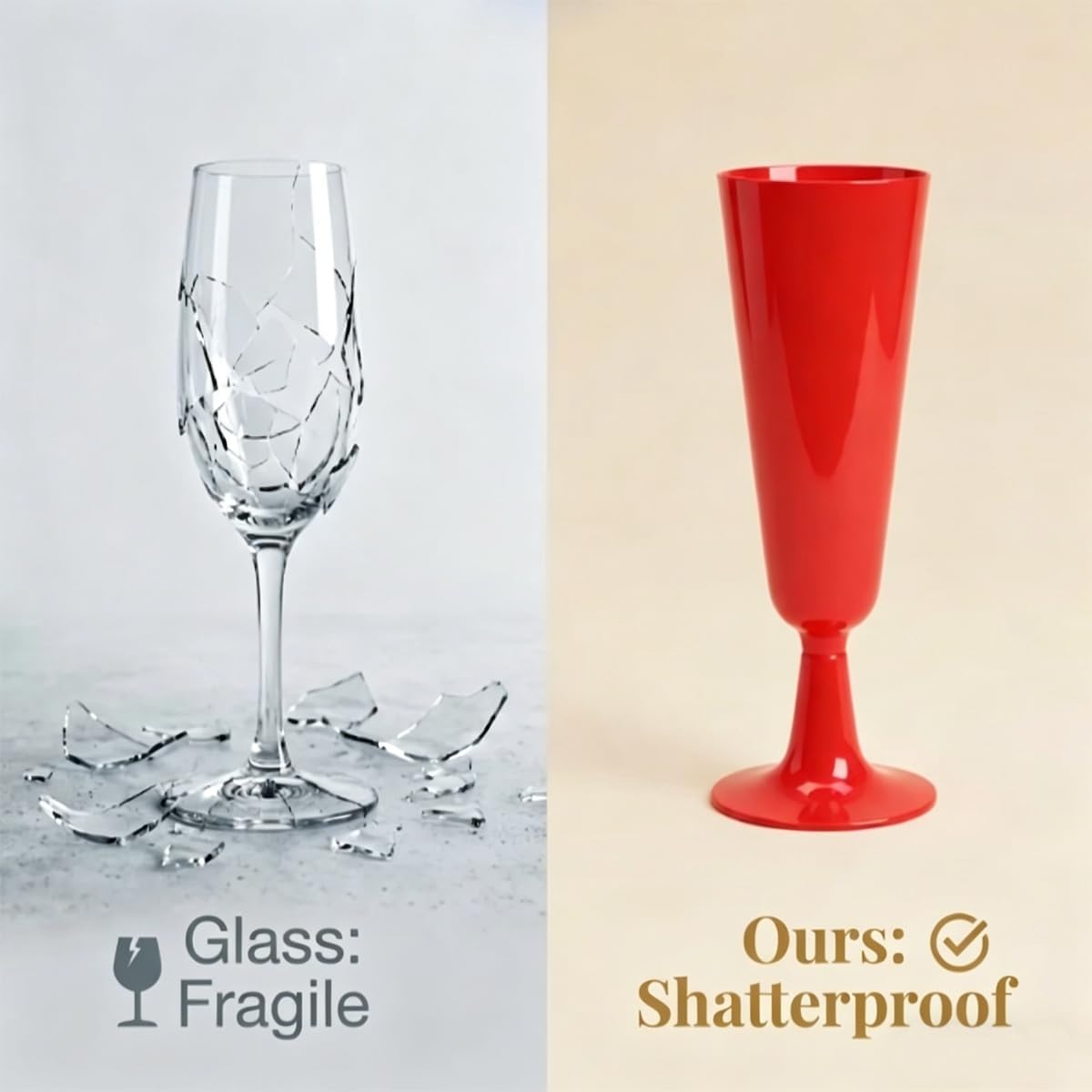100 Pack Red Disposable Champagne Flutes, 5.5 oz Food Grade Plastic Stem Wine Glasses, Shatterproof Elegant Party Cups for Wedding Birthday Graduation Holiday Catering Indoor Outdoor Events