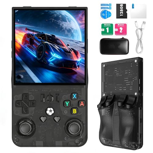 R36MAX Retro Handheld Spielkonsole, 4 Zoll IPS Bildschirm Retro Konsole, R36MAX Retro Spielkonsole, 22.000 Spiele & 30 Gängige Emulatoren Linux-System, 128-GB-TF-Karte, 4000 MAH Akku, Schwarz