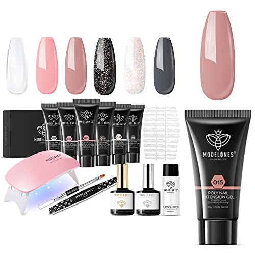 modelones Poly Nail Extension Gel Builder Nail Gel Deep Nude with Poly Nail Extension Gel Kit 6 Colors