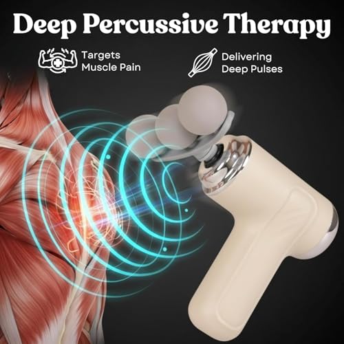 Image of Massage Gun | Massage Machine for Body Pain | 9 Adjustable Heads for Deep Tissue, Muscle Relief for Back, Shoulder & Foot (White)