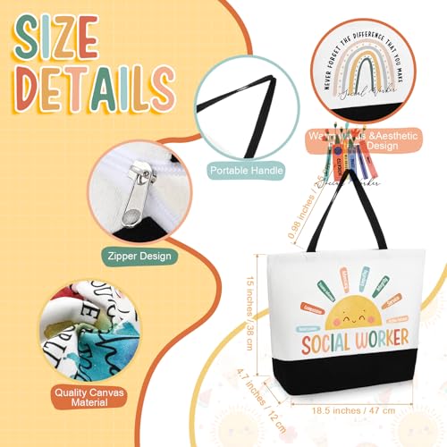 Image of 6 Pcs Social Worker Gift Bulk Christmas Thank You Canvas Bag for Women Reusable Grocery Bag Christmas Appreciation Gift for Bsw Msw Dsw Volunteer Msw Nurse Employee Staff Teacher