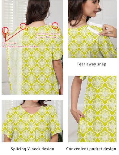 Image of Hospital Gowns for Women Open Back Tear Away Snap Post shoulder Dress Short Sleeve Soft Adaptive Clothing with Pockets
