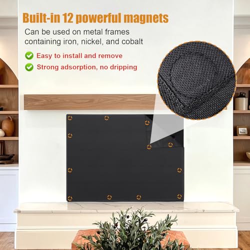 Magnetische Kamindecke, Kamindecke zur Wärmespeicherung Schwarze Kaminstoffabdeckung Kaminherdabdeckung für Kaminschirm Kaminrahmen aus Eisen