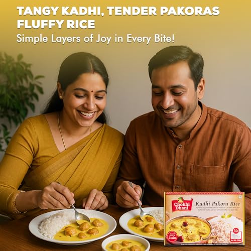 Image of Chokhi Dhani Ready to Eat Kadhi Pakora with Rice 360g | Kadhi Chawal | North Indian Yogurt Curry & Rice | Just Heat & Eat Microwave Meal | Veg