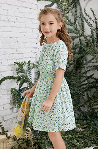 Tiny Sugar Girls Smocked Waist Soft Viscose Midi Dress Elastic Crewneck Casual Playwear Skater Dress With Pockets Green Orchid Ss-8Y #TOP3