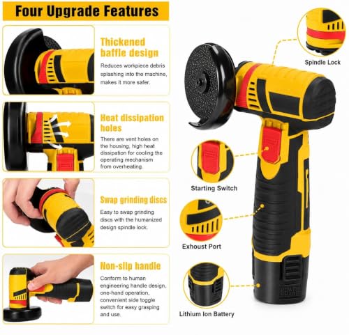 Image of Cordless Mini Angle Grinder Machine with Rechargeable Battery | Portable Electric Grinder for Metal, Tile, Wood Polishing & Cutting with Spindle Lock and Toggle Switch-Handle Exterior Scratch Free