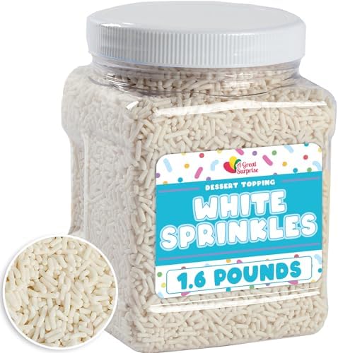 White Sprinkles - 1.6 Pounds - Patriotic White Jimmies for Baking - Toppings for Cake Decorating, Cupcakes, Cookies, Ice Cream, Bridal
